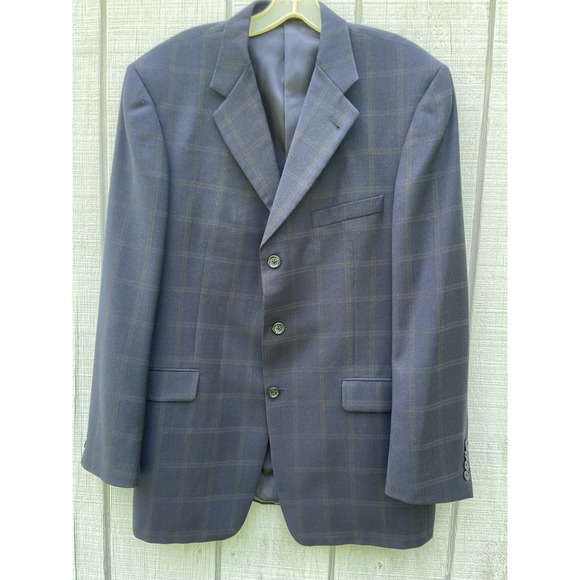 Burberry London‎ Nordstrom Kensington 43R Navy Plaid Pinstripe Suit Coat Blazer - Picture 1 of 8